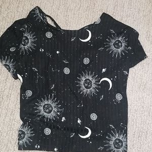 black and white space crop top lace back